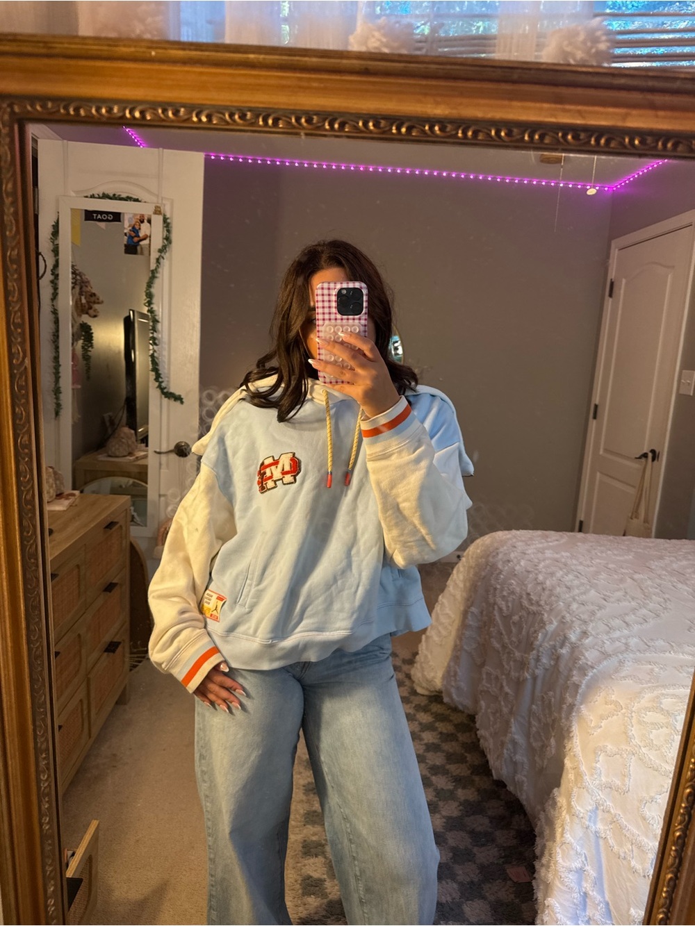 Jordan Light Blue and Cream Colorblock Crewneck Hoodie Sweater